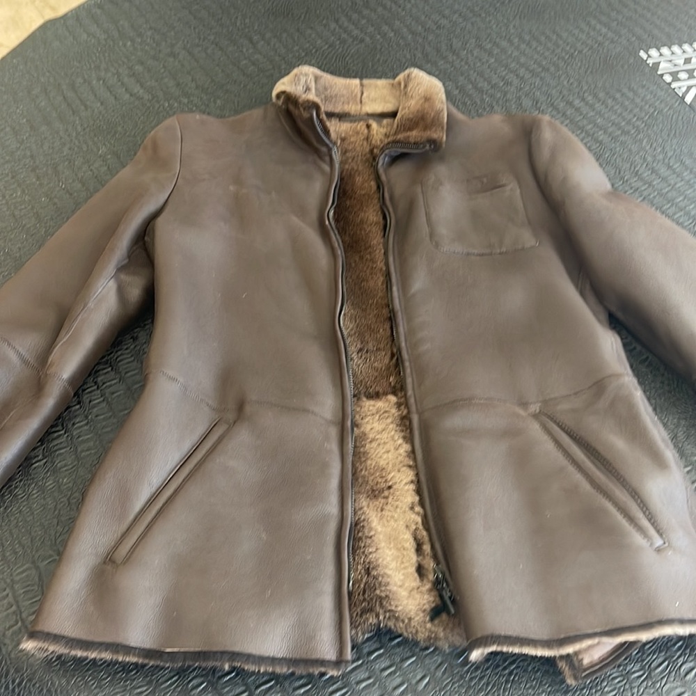 Giorgio Armani Brown Shearling-Lined Leather Jacket Size 40